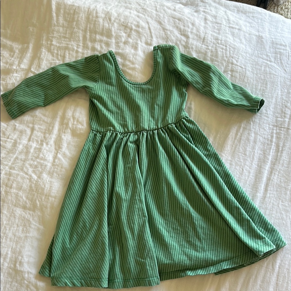 Green Ribbed 3/4 Sleeve Scoop Neck Sundress